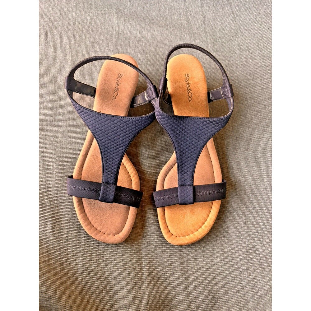 Style & Co Vacanzaa Ankle Wedge Slip On Step N Flex Navy Sandals Womens Size 9 M